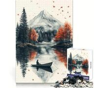 Serene Lake Scene with Mountain And Boat Puzzle for Teenagers 1000 Pieces Mind Exercise Toy Gentle Relax Design Assembly Xmas Surprise (38x52cm)