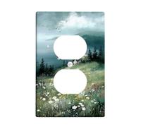 Serene Landscape Light Switch Cover Plates/Outlet Covers, Misty Green Meadow with White Geese, Thermoplastic Wall Plates, Standard Size Single Duplex Outlet