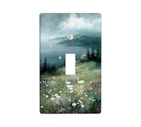 Serene Landscape Light Switch Cover Plates/Outlet Covers, Misty Green Meadow with White Geese, Thermoplastic Wall Plates, Standard Size Single Toggle