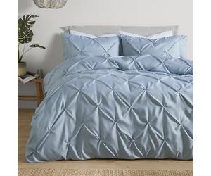 Serene Lara Pleated Duvet Cover Set Double 200 x 200cm - Textured Blue Bedding with Elegant Pleat Design, Includes 2 Pillowcases