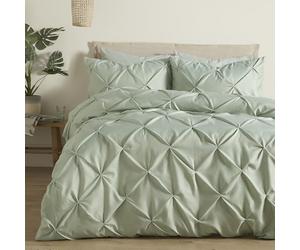 Serene Lara Pleated Duvet Cover Set Single 135 x 200cm - Textured Steel/Sage Bedding with Elegant Pintuck Design, Includes 1 Pillowcase