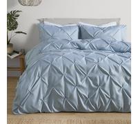Serene Lara Pleated Duvet Cover Set Super King 260 x 220cm - Textured Blue Bedding with Elegant Pleat Design, Includes 2 Pillowcases