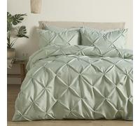 Serene Lara Pleated Duvet Cover Set Super King 260 x 220cm - Textured Steel/Sage Bedding with Elegant Pintuck Design, Includes 2 Pillowcases