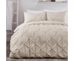 Serene Lindly Pintuck Duvet Cover - Natural - King Size (230 x 220cm) - Soft Touch Microfibre - Diamond Pinch Pleat - Luxury Puckered Bedding