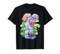 Serene Lotus Waterfall Pond Zen Garden Meditation T-Shirt