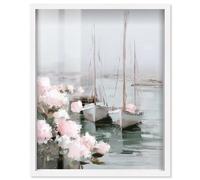 Serene Marina Shadowbox Print Coastal Wall Decor by Art Remedy, White Frame, 24 x 30