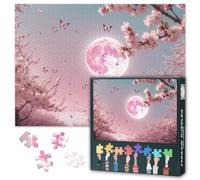 Serene Moonlight Jigsaw Puzzles for Adults 1000 Piece Sakura Branches Poster Japanese Inspired Painting Zen Reception Lobby Ikebana Studio Ryokan Toy Craft Premium Board 27.5x19.7 Inch