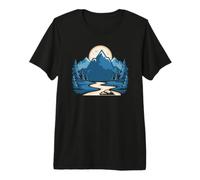 Serene Mountain Canoe Trip During a Colorful Retro Sunset Premium T-Shirt