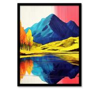 Serene Mountain Lake Pink Sky Autumn Landscape Framed Art Print Artery8 Multi A4