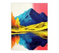 Serene Mountain Lake Pink Sky Autumn Landscape Wall Art Print Artery8 Multi W24 inch x H32 inch