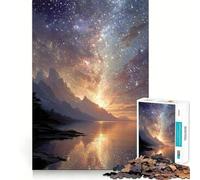 Serene Mountain Lake Under Starry Sky Jigsaw Puzzles 1000 Piece for Adults Think Smart Toy Together Fun Accurate Cut Art Display (50x75cm)
