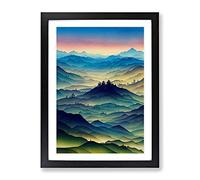 Serene Mountain Landscape Framed Wall Art Print A2 Black