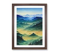 Serene Mountain Landscape Framed Wall Art Print A2 Walnut