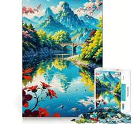 Serene Mountain River Landscape 1000 Piece Jigsaw Puzzle for Teenagers Logic Toy Group Play Precision Cut Thoughtful Gift (50x75cm)