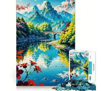 Serene Mountain River Landscape 1000 Piece Jigsaw Puzzles for Adults Teenagers Wise Think Toy Stress Relief Clear Cut (38x52cm)