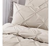Serene Natural Diamond Pintuck Duvet Cover - Double Size (200 x 200cm) - Soft Touch Microfibre - Luxury Puckered Bedding with Pinch Pleat Design - Classic Duvet Cover in Natural Cream