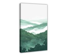 Serene Nature Landscape Artwork Canvas Poster Art Print White And Dark Green Wall Art Decor For Bedroom & Home Office Aesthetic Wall Decor