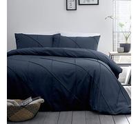 Serene - Navy Blue Diamond Pinch Pleat Duvet Cover - Double Bedding Size (200 x 200cm) - Luxury Bedding in Dark Blue - Navy Pintuck Duvet Cover - Contemporary/Luxury Bedding Set - The Dart Collection