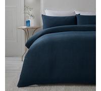 Serene - Navy Blue Waffle Duvet Cover - Super King Bedding Size (260 x 220cm) - Soft Touch - Luxury Bedding - Grid Pattern Textured Duvet Cover in Dark Blue - Square Puckered - Lindly Collection