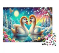 Serene Night Swan 1000 Pieces Jigsaw Puzzle for Adults Thick Paper Brain Teaser Colourful Swan Paper Puzzle Home Wall Decor 70x50cm/1000pcs