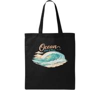 Serene Ocean Waves at Sunset Scene Natural Cotton Tote Bag Black