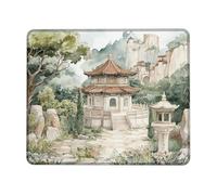 Serene Oriental Garden Mouse Pad, Soft Green Ink Wash Landscape, Stitched Edge Non-Slip Mousepad for Office and Home Use, Ideal for Work and Gaming Square 8x10 Inch