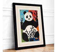Serene Panda Garden Boho Framed Wall Art Print A2 (59.4×42cm) Black, Wall Decor for Living Room, Bedroom, Office & Home, Ready to Hang, Art Gift