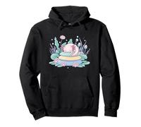 Serene Pastel Axolotl Lotus Pond Zen Meditation Pullover Hoodie