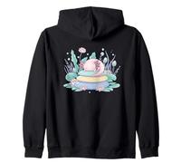 Serene Pastel Axolotl Lotus Pond Zen Meditation Zip Hoodie