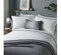 Serene - Pom Pom - Easy Care Duvet Cover Set | Double Bed Size | White Bedding with Grey Pom Poms