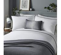 Serene - Pom Pom - Easy Care Duvet Cover Set | Super-King Size | White Bedding with Grey Pom Poms