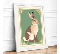 Serene Rabbit Portrait Vintage Framed Wall Art Print A3 (42×29.7cm) White, Wall Decor for Living Room, Bedroom, Office & Home, Ready to Hang, Art Gift