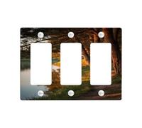Serene River Landscape Light Switch Cover Plate, Earthy Green Nature Theme for Home Decor, Thermoplastic Wall Plates, Standard Size 3 Gang Wall Plate