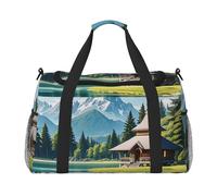 Serene Sanctuary Print Travel Duffel Bag for Men & Women, Foldable Travel Bags and Spacious Weekender Tote Bag for Storage Toiletry Luggage Personal Item, Black, L