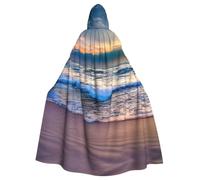 Serene Seaside Sunset Print 185 Hooded Cloak Halloween Cosplay Cape Robe | Role Playing Stage Costumes Carnivals Parties Wizard Witch Vampire Ghost Spooky