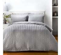 Serene Seersucker Textured Cotton Blend Grey Duvet Cover Set