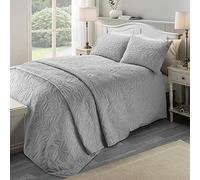 Serene - Silver Leaf Embossed Duvet Cover - Double Bedding Size (200 x 200cm) - Soft Touch - Leaf/Leaves Embroidery Duvet Cover in Silver - Luxury Bedding Set - Luana Collection