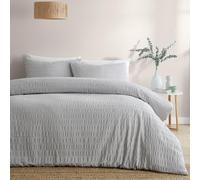 Serene Silver Seersucker Duvet - Double Size (200 x 200cm) - Luxury Soft Touch Textured Silver Railroad Stripe Puckered Effect Bed Cover