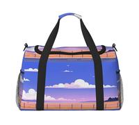 Serene Skies Print Travel Duffel Bag for Men & Women, Foldable Travel Bags and Spacious Weekender Tote Bag for Storage Toiletry Luggage Personal Item, Black, L