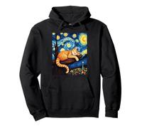 Serene Sleeping Cat Van Gogh Starry Night Inspired Art Pullover Hoodie
