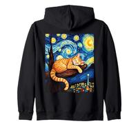 Serene Sleeping Cat Van Gogh Starry Night Inspired Art Zip Hoodie