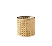 Serene Spaces Living Rattan Cane Glass Hurricane, Boho, Rattan & Minimalist Styling, Table, Shelf, Console, Fireplace, Dining Table Decor, 4.5" Diameter & 4.5" Tall