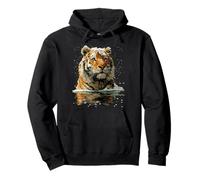 Serene Tiger with Snow Snowy Forest Winter Animal Graphic Pullover Hoodie