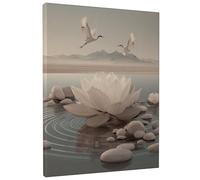 Serene Water Lily Flower Canvas Wall Art, Beige Grey Minimalistic Nature Prints, Tranquil Home Decor for Living Room, Bedroom, Office, Wrapped Canvas 8x10 Inch