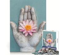Serene Water Lily in Buddha's Hand 1000 Piece Jigsaw Puzzles for Adults Improve Memory Anxiety Relief Sharp Edge Wall Art Decor (38x26cm)