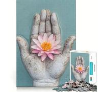 Serene Water Lily in Buddha's Hand 1000 Pieces Jigsaw Puzzles for Adults Mind Puzzle Soft Relax Image Assembly Santa Wish Item (38x52cm)