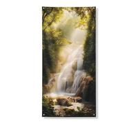 Serene Waterfall Door Cover Banners Decorative, Lush Forest Scenic Backdrop Indoor Outdoor Decor, Summer Nature 36x72 Inch