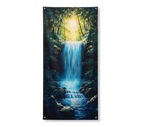 Serene Waterfall Door Cover Decorative, Lush Green Nature Scene Front Door Decor, Indoor Outdoor Summer Hanging Backdrop 36x72 Inch