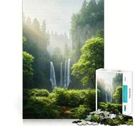 Serene Waterfall in Lush Forest 1000 Piece Jigsaw Puzzle for Teenagers Logic Toy Group Play Precision Cut Thoughtful Gift (38x26cm)