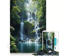 Serene Waterfall in Lush Forest 1000 Piece Jigsaw Puzzles for Adults Jigsaw Think Toy Home Enjoy Fine Cut Santa Wish Gift (50x75cm)